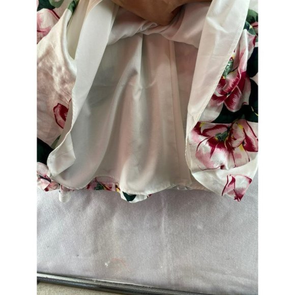 Banana Republic Dress Womens Sz 6 White Pink Floral V -Neck A-Line Linen Blend - Picture 8 of 11